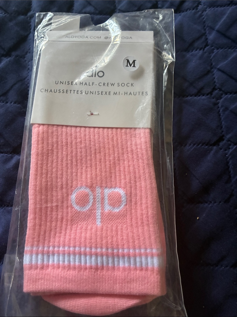 ALO Yoga Pink Ribbed Half-Crew Socks with White Logo